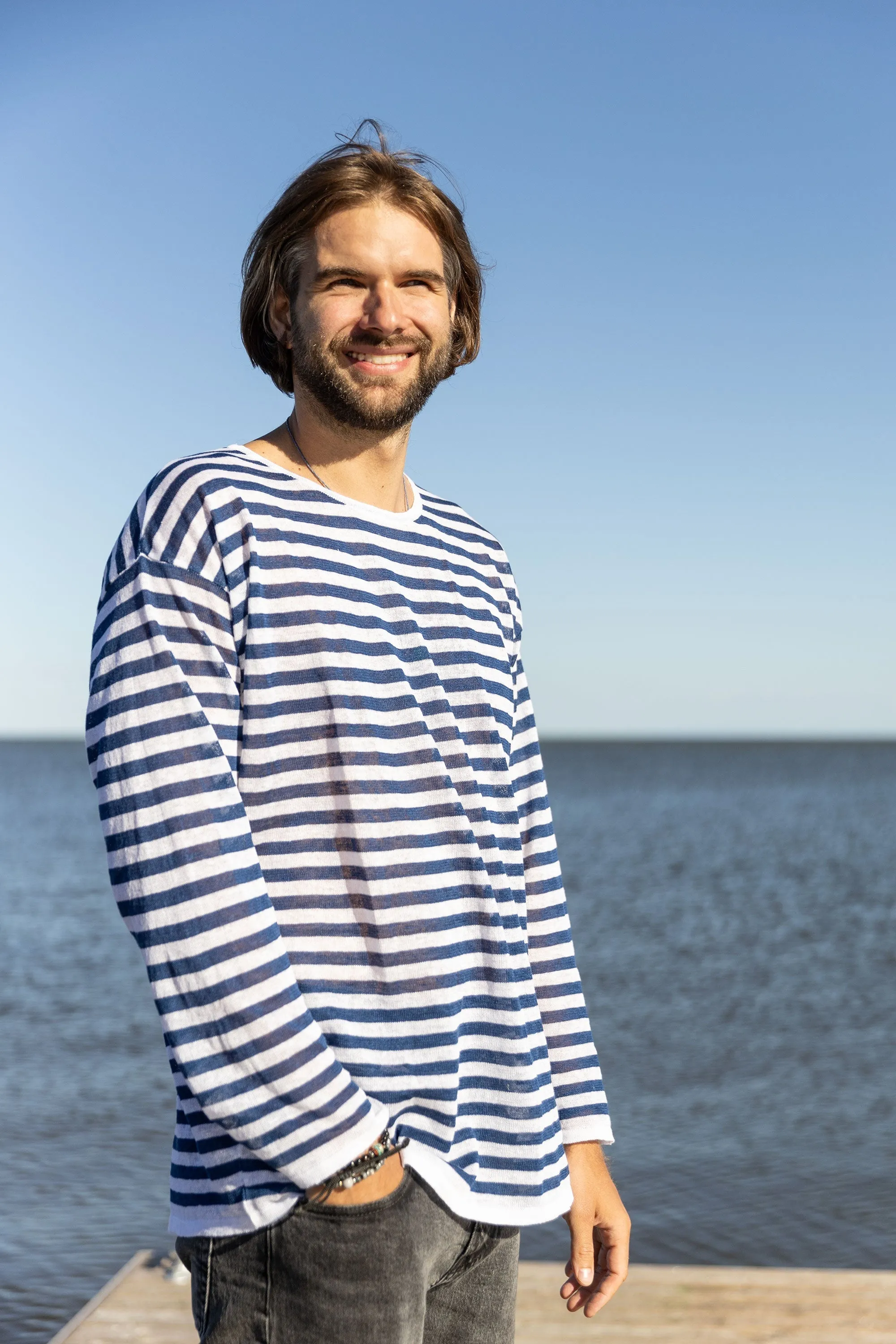 Tanto Unisex Linen Long-Sleeve Top Navy Striped sold by Ivalo.com product image thumbnail 5