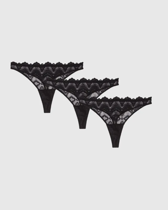 Light Flow Lace Thong Period Underpants 3-Pack Black sold by Ivalo.com