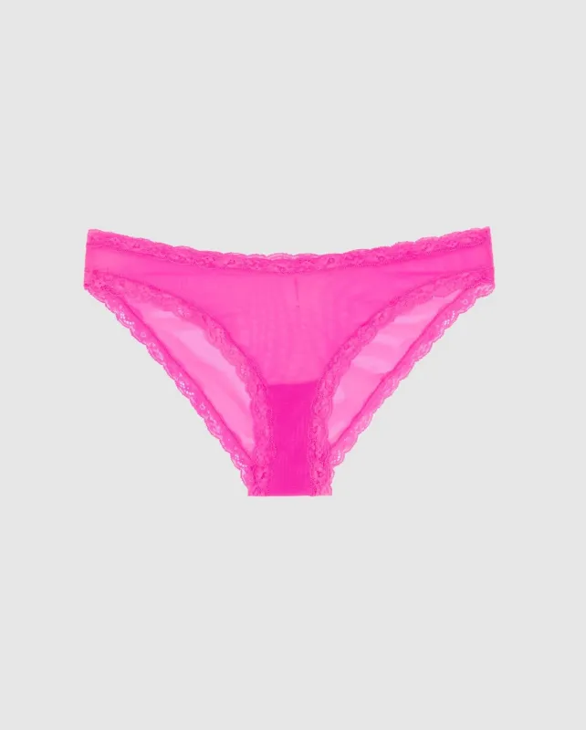 Mesh Lace Trim Bikini Briefs Neon Pink sold by Ivalo.com