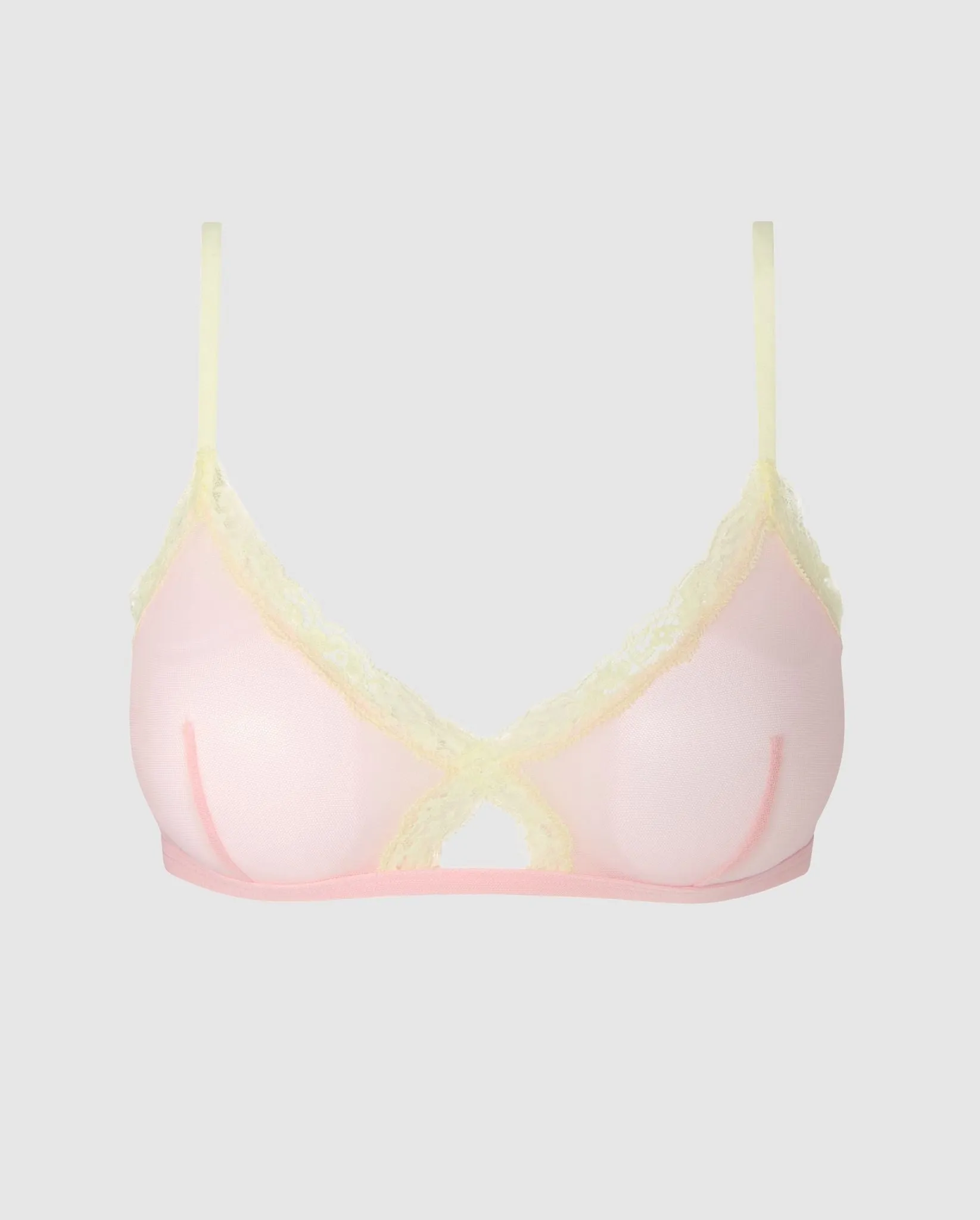 Mesh Lace Cut-Out Triangle Bralette Powder Pink/Light Yellow sold by Ivalo.com