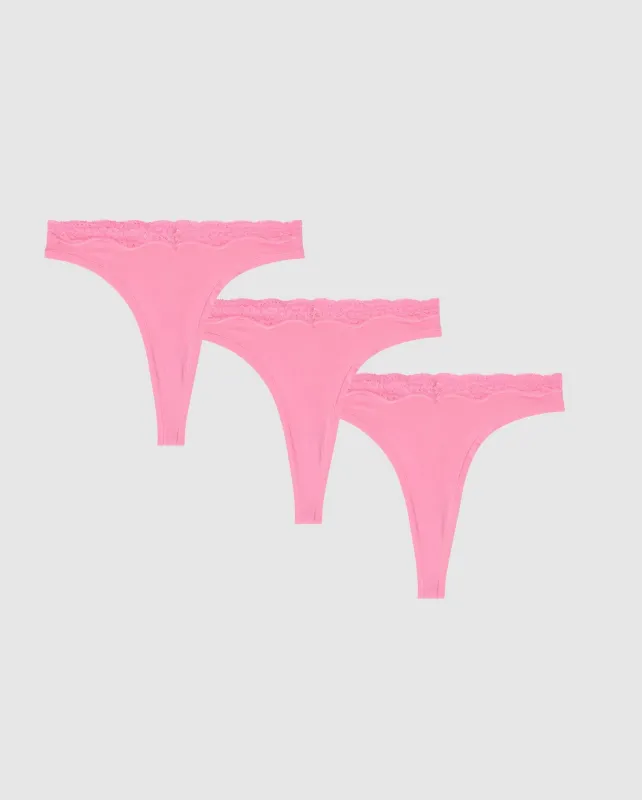 Micro Lace Thong 3-Pack Candy Pink sold by Ivalo.com