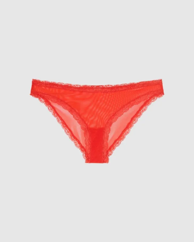 Mesh Lace Trim Bikini Briefs Fiery Red sold by Ivalo.com
