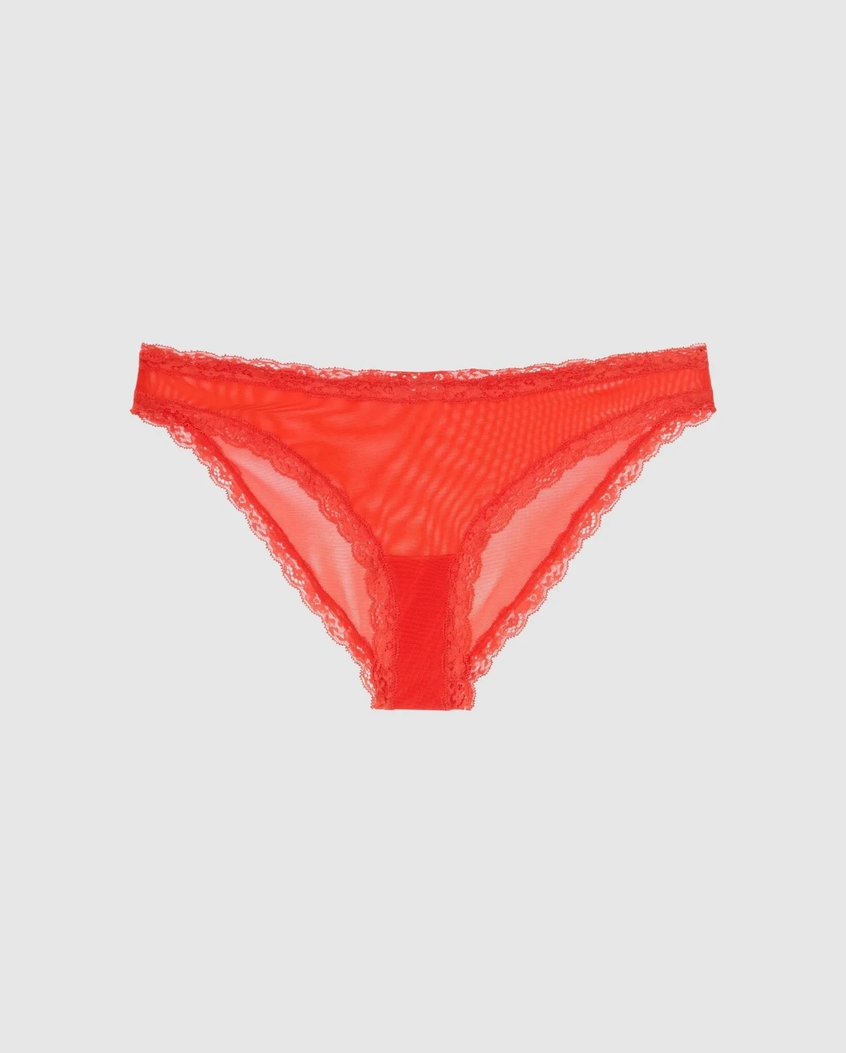 Mesh Lace Trim Bikini Briefs Fiery Red sold by Ivalo.com