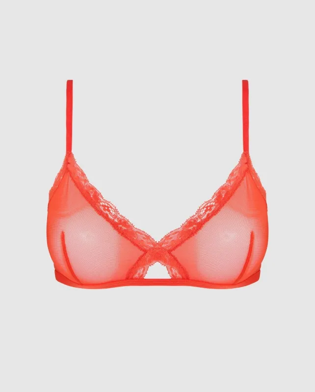 Mesh Lace Trim Triangle Bralette Fiery Red sold by Ivalo.com