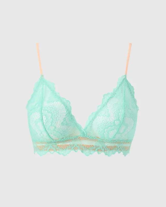 Lace Triangle Bralette Turquoise/Peach sold by Ivalo.com