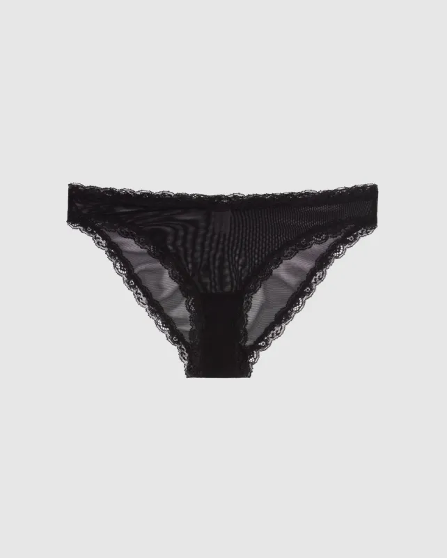 Mesh Lace Trim Bikini Briefs Black sold by Ivalo.com
