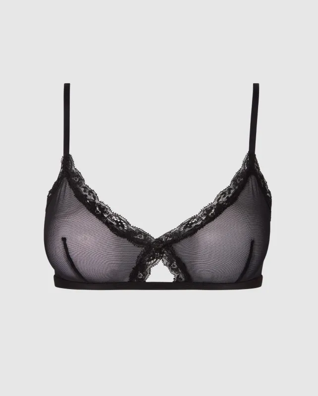 Mesh Lace Trim Triangle Bralette Black sold by Ivalo.com