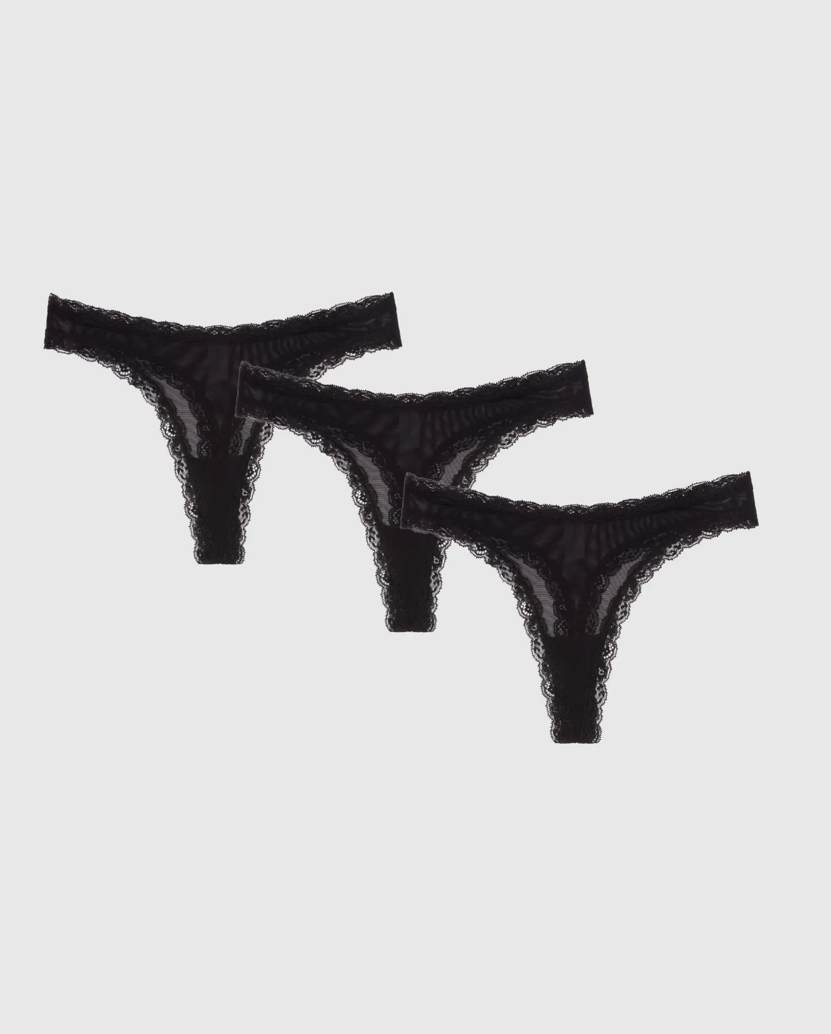 Mesh Lace Trim Thong 3-Pack Black sold by Ivalo.com
