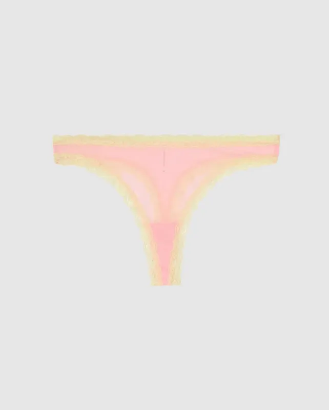 Mesh Lace Trim Thong Powder Pink/Light Yellow sold by Ivalo.com