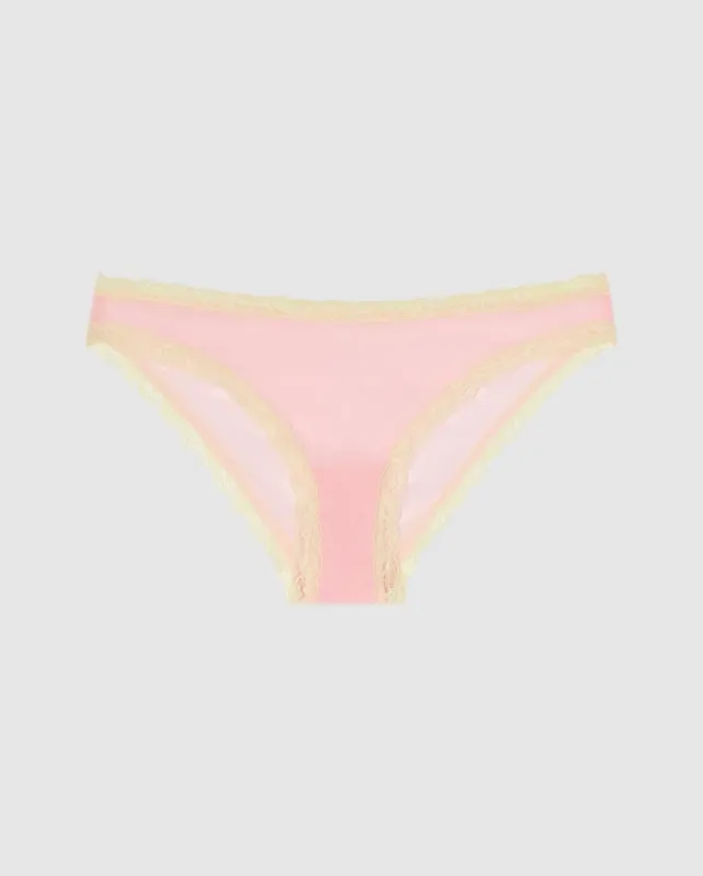 Mesh Lace Trim Bikini Briefs Powder Pink/Light Yellow sold by Ivalo.com