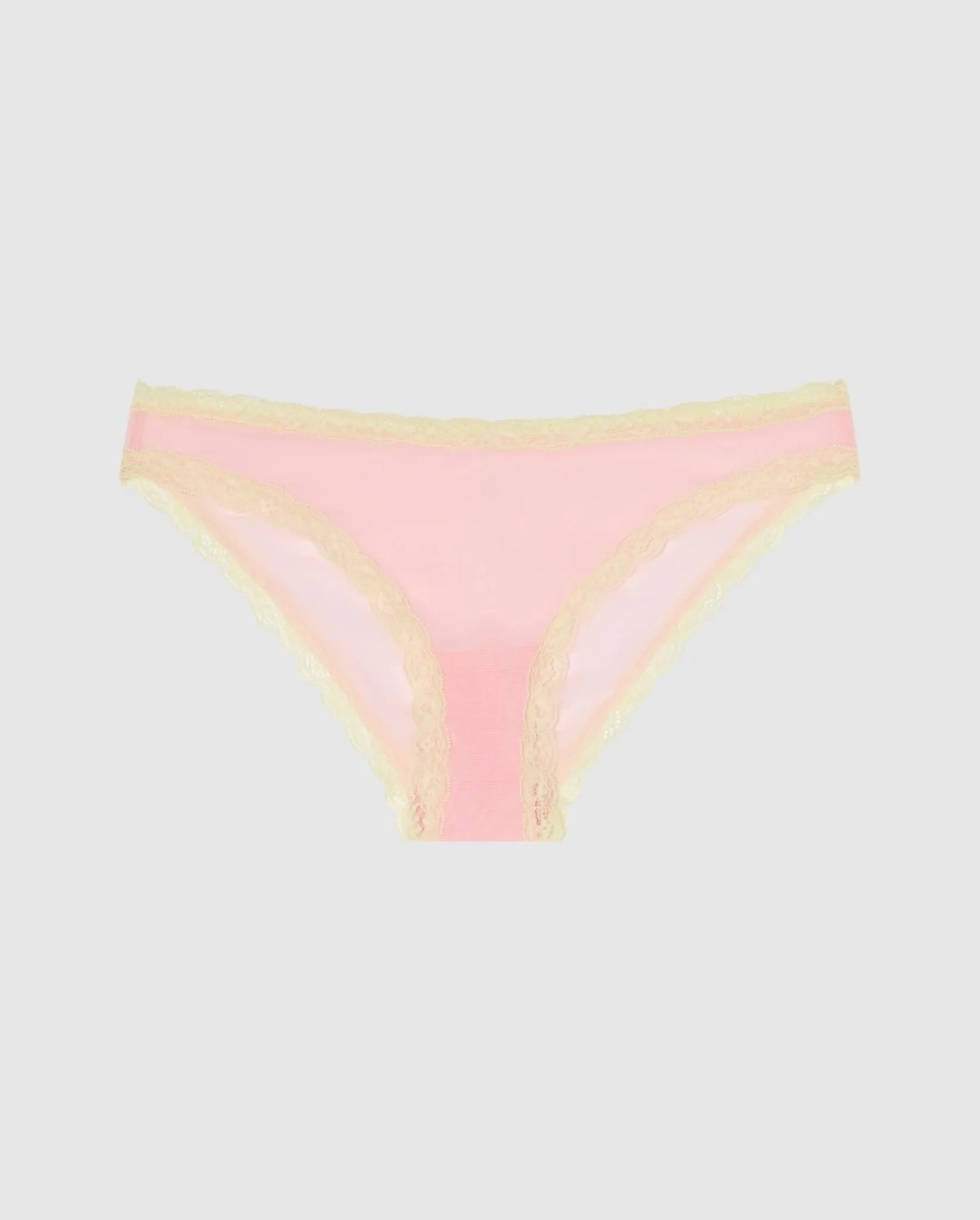 Mesh Lace Trim Bikini Briefs Powder Pink/Light Yellow sold by Ivalo.com