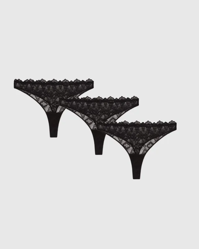Lace Thong 3-Pack Black sold by Ivalo.com