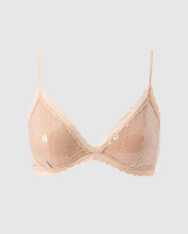 Sequin Mesh Triangle Bralette Nude sold by Ivalo.com
