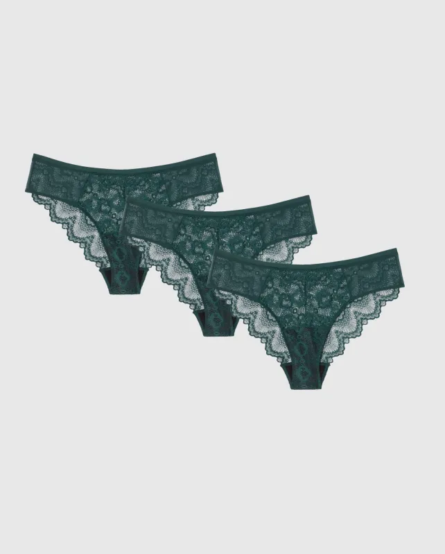 Light Flow Lace Period Underpants 3-Pack Pine Green sold by Ivalo.com