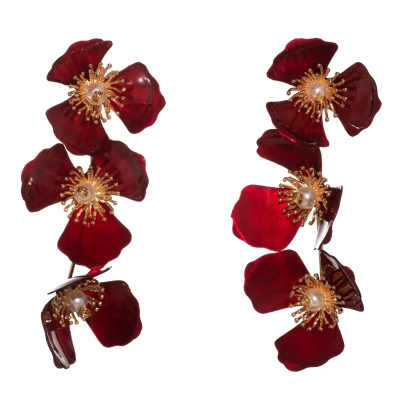 Triple Apple Flower Stud Earrings Red sold by Ivalo.com