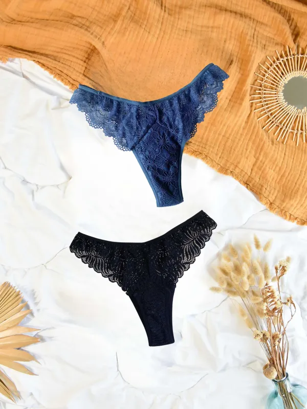Capri & Palermo Lace Period Thong 2-Pack Black/Blue sold by Ivalo.com