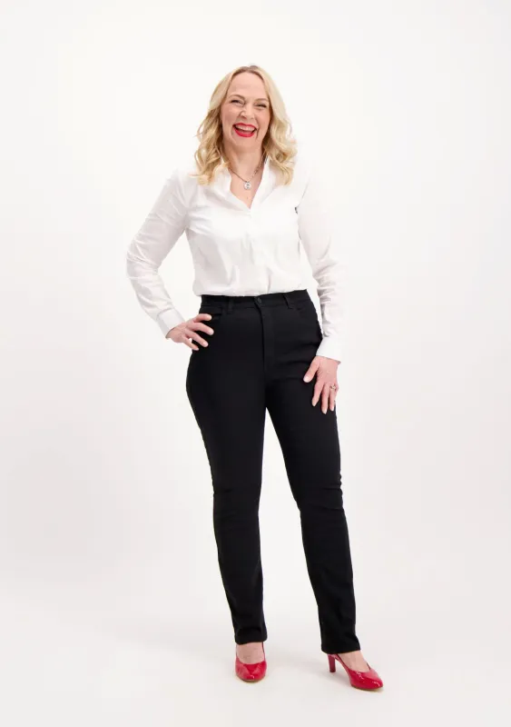 Caramel High Waist Super Stretch Satin Jeans Black sold by Ivalo.com