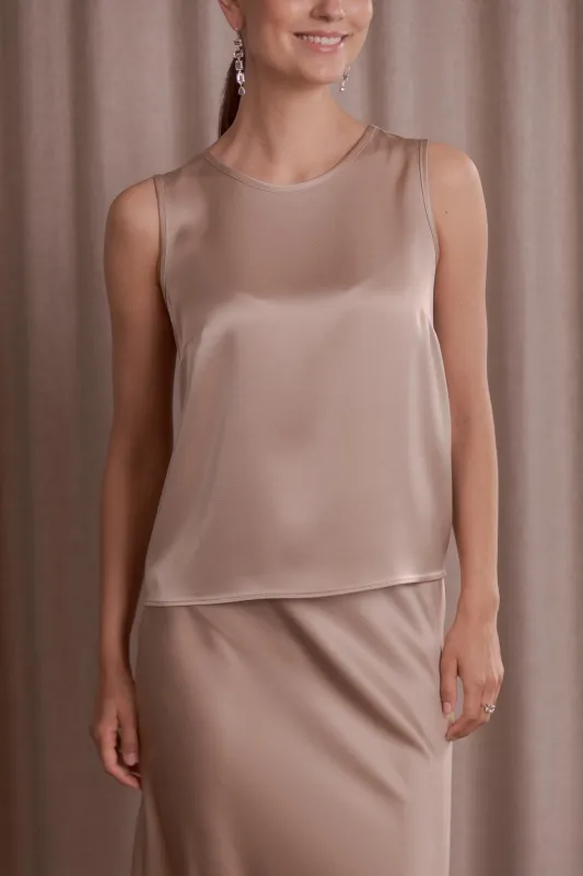 Tia Sleeveless Satin Top Latte sold by Ivalo.com