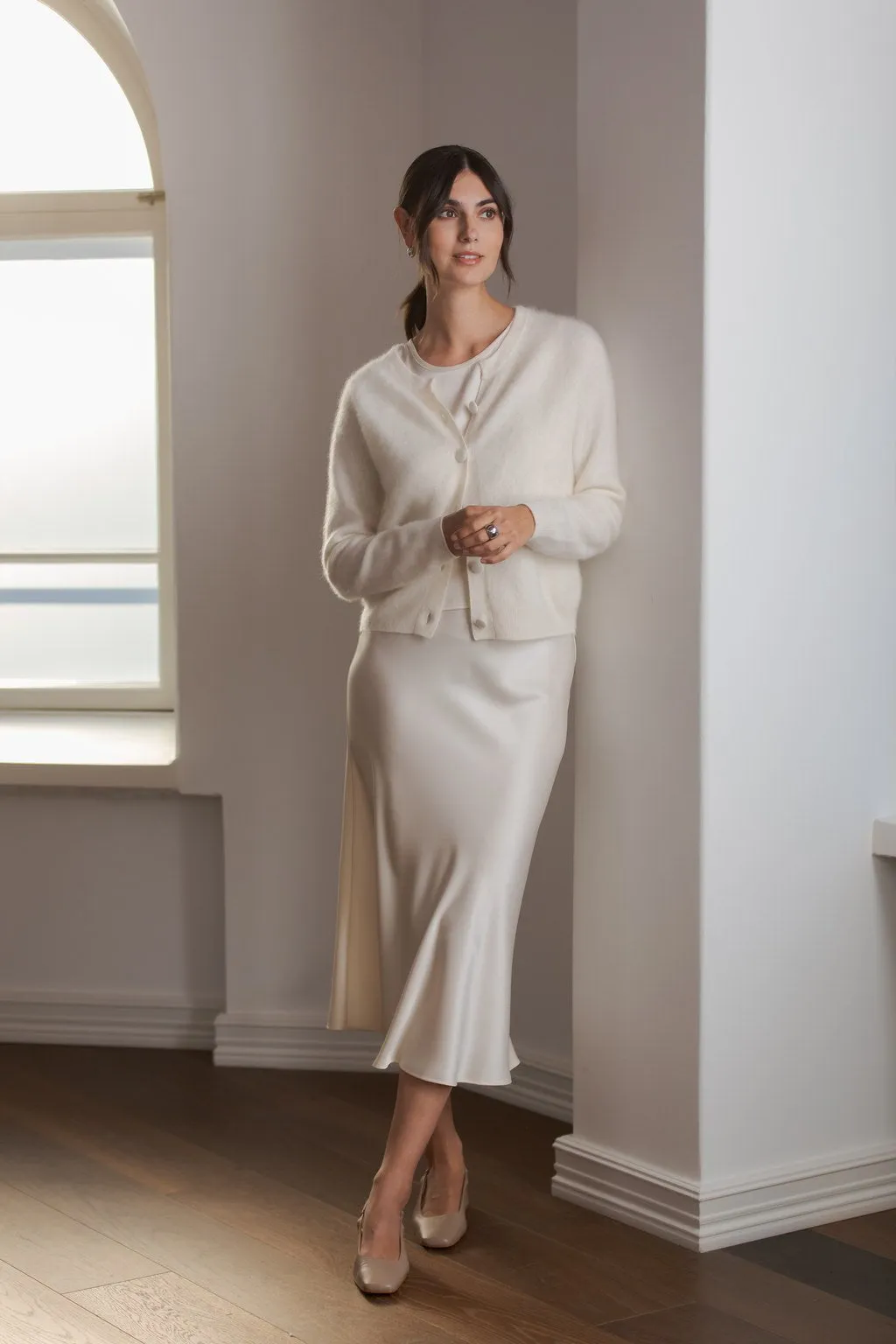 Tianna Midi Satin Skirt Cream sold by Ivalo.com