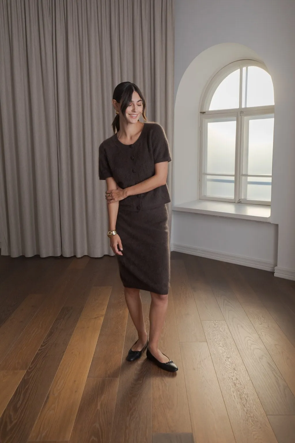 Kaia Knee Length Cashmere Skirt Dark Chocolate sold by Ivalo.com