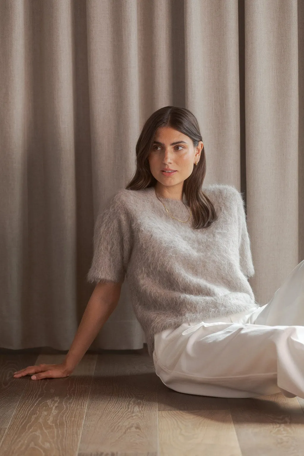 Ariel Alpaca Blend Short Sleeve Sweater Greige sold by Ivalo.com