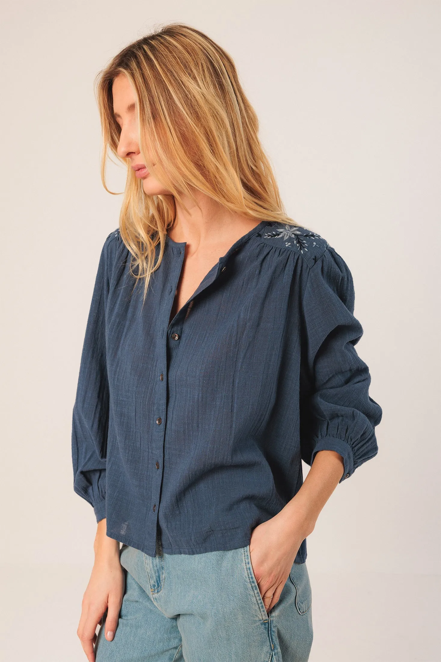 Embroidered Boxy Shirt Navy Blue sold by Ivalo.com product image thumbnail 2