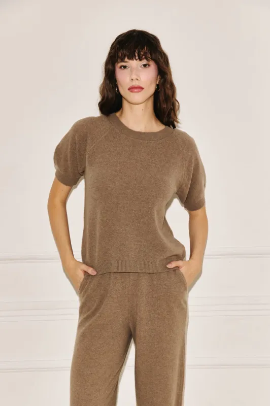 Amelié taupe short sleeve sweater sold by Ivalo.com