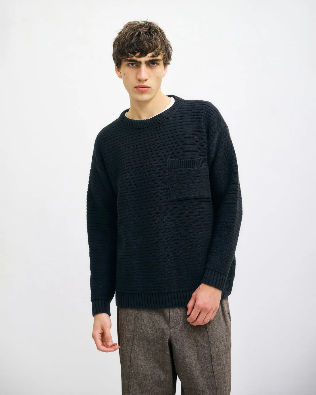 Loose Knit Sweatshirt Organic Cotton True Black sold by Ivalo.com