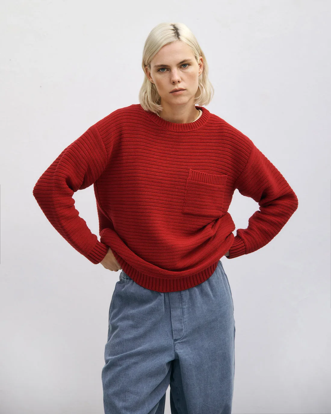 Loose Knit Sweatshirt Organic Cotton Washed Burgundy sold by Ivalo.com