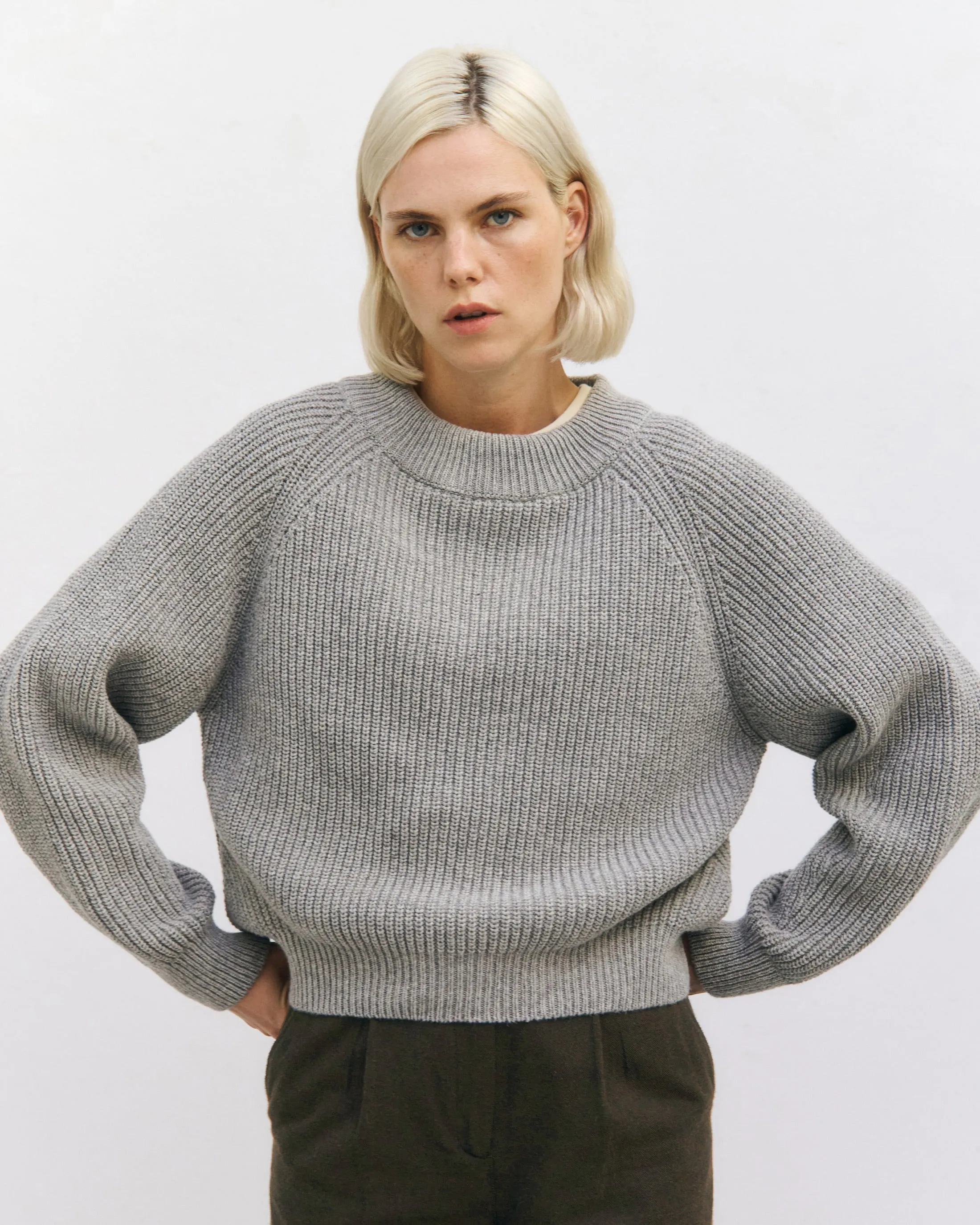 Cropped Knit Sweatshirt Grey Melange sold by Ivalo.com product image thumbnail 3