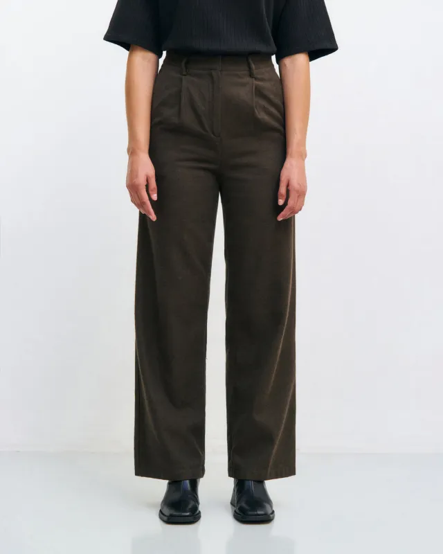 High-Waist Flannel Pants Twill Brown sold by Ivalo.com