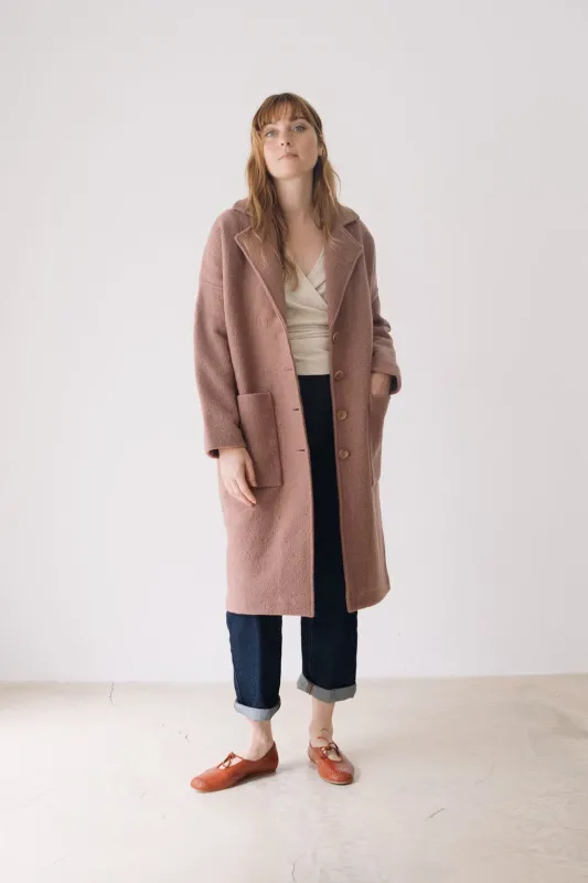 100% RWS Merino Wool Long Coat in Pink sold by Ivalo.com