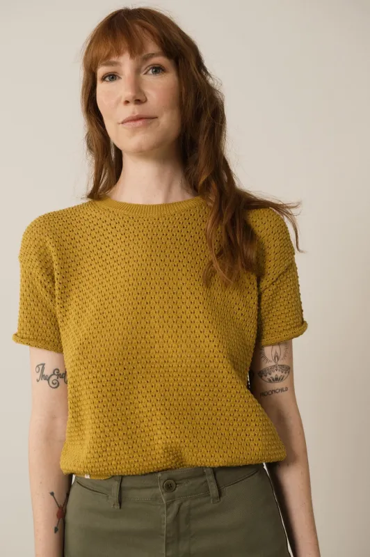 Hadara Short Sleeve Knitted Top in Mustard sold by Ivalo.com