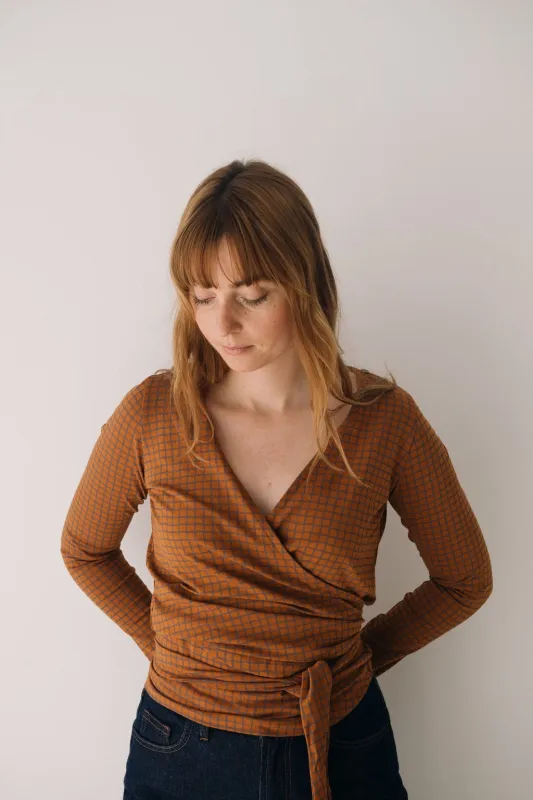 Organic Jersey Wrap Top in Terracotta sold by Ivalo.com