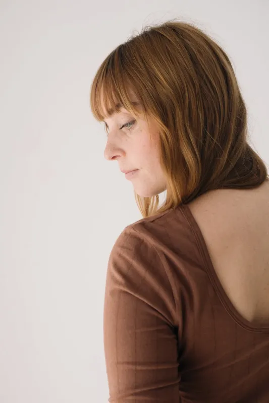 Organic Boat Neck Jersey Top in Brown sold by Ivalo.com