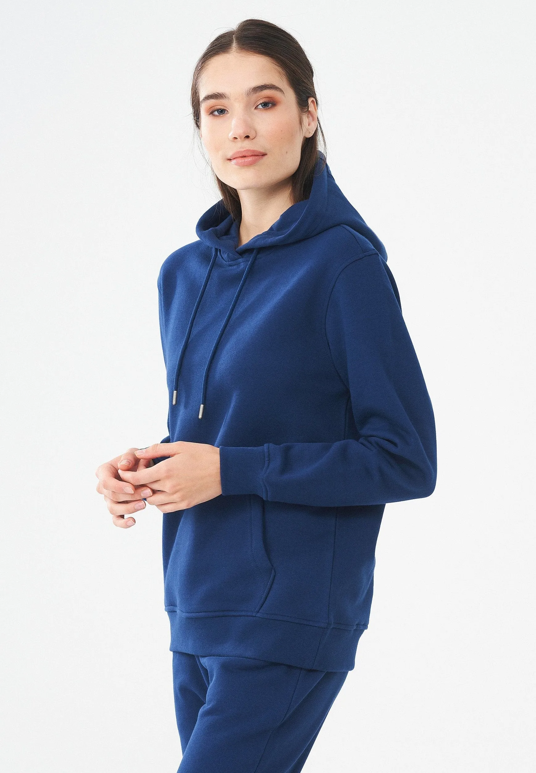 Women's Organic Cotton Hoodie With Kangaroo Pocket Navy sold by Ivalo.com product image thumbnail 4