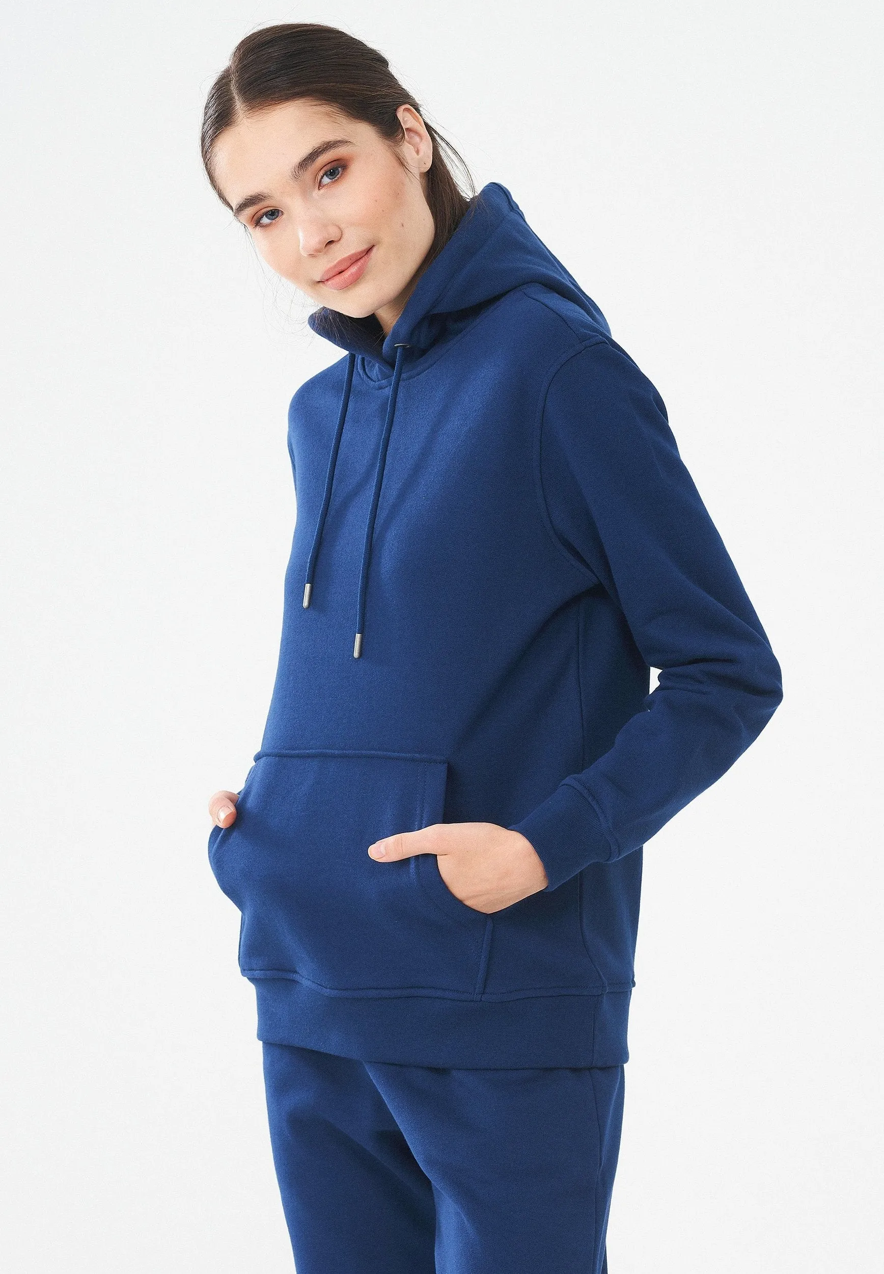 Women's Organic Cotton Hoodie With Kangaroo Pocket Navy sold by Ivalo.com
