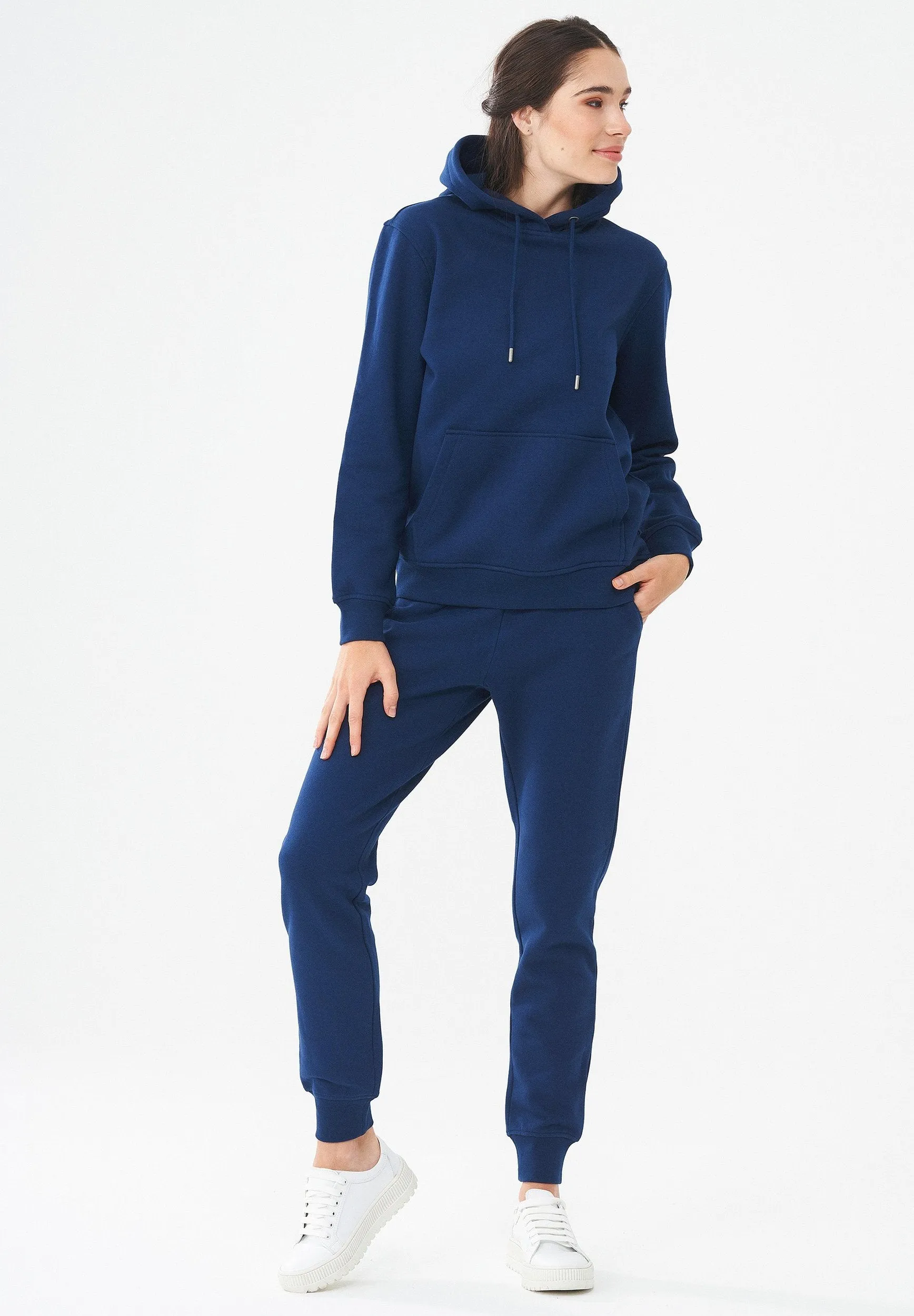 Women's Organic Cotton Hoodie With Kangaroo Pocket Navy sold by Ivalo.com product image thumbnail 3