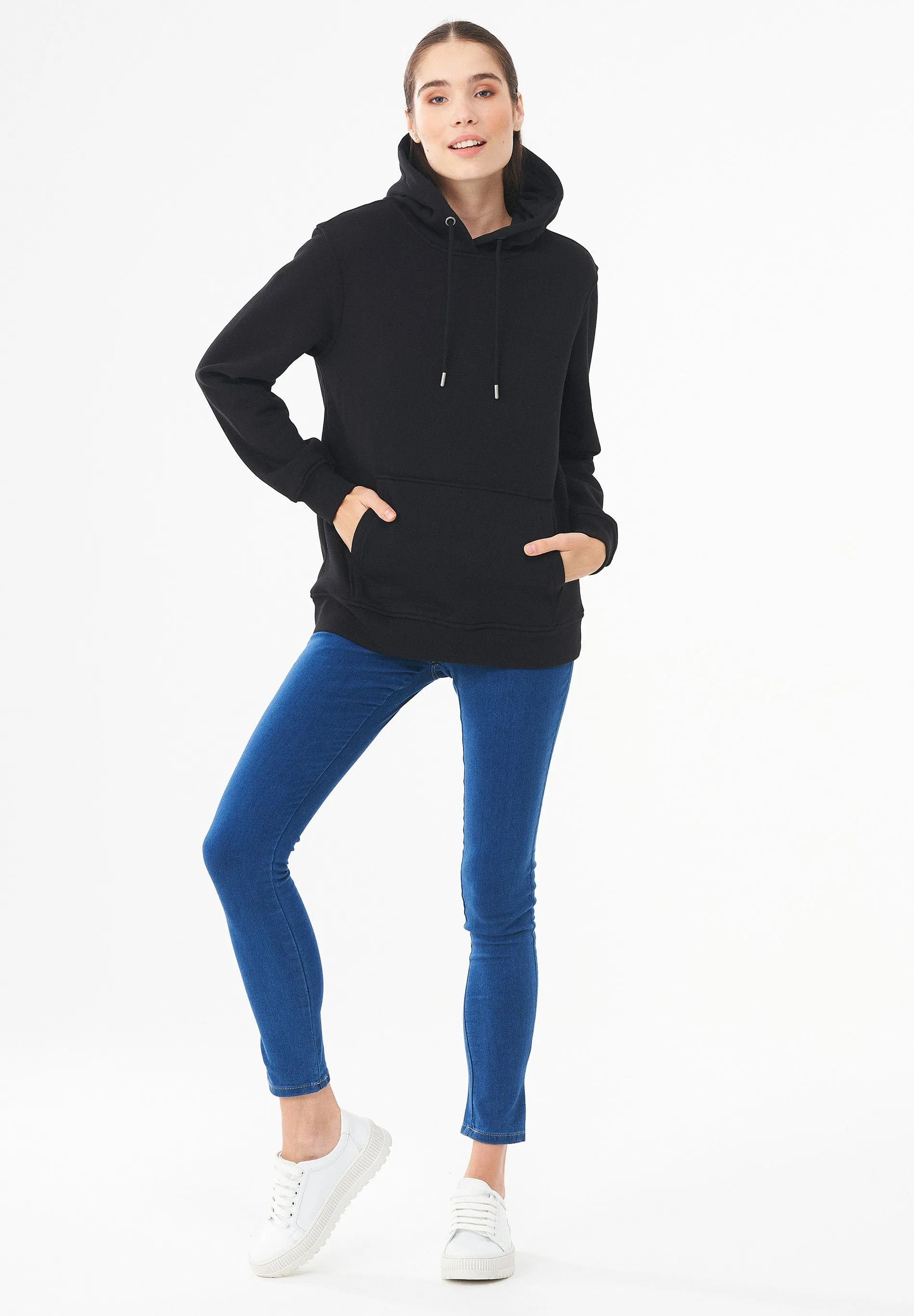 Women's Organic Cotton Hoodie With Kangaroo Pocket Black sold by Ivalo.com product image thumbnail 3