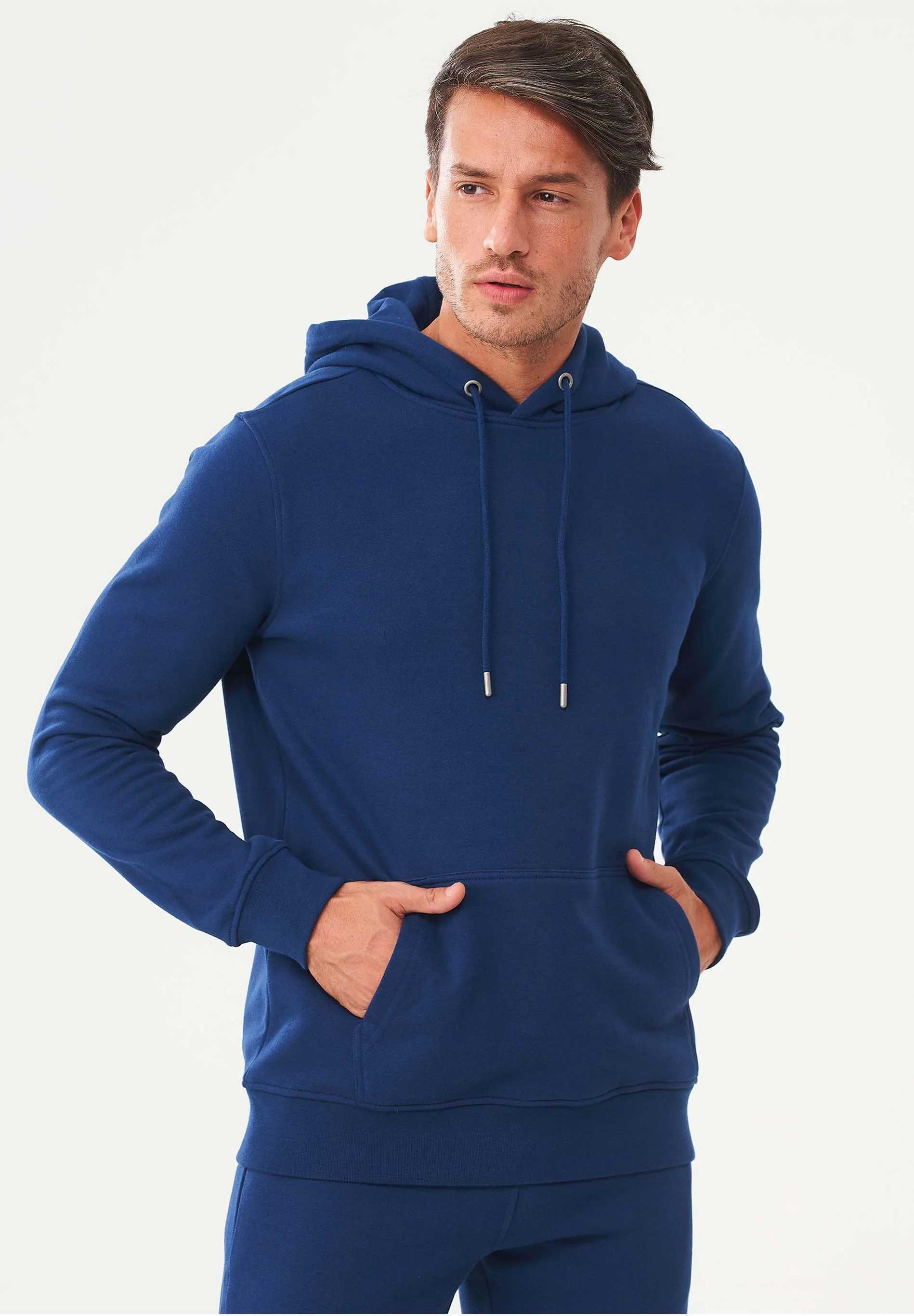 Men's Organic Cotton Hoodie With Kangaroo Pocket Navy sold by Ivalo.com product image thumbnail 3