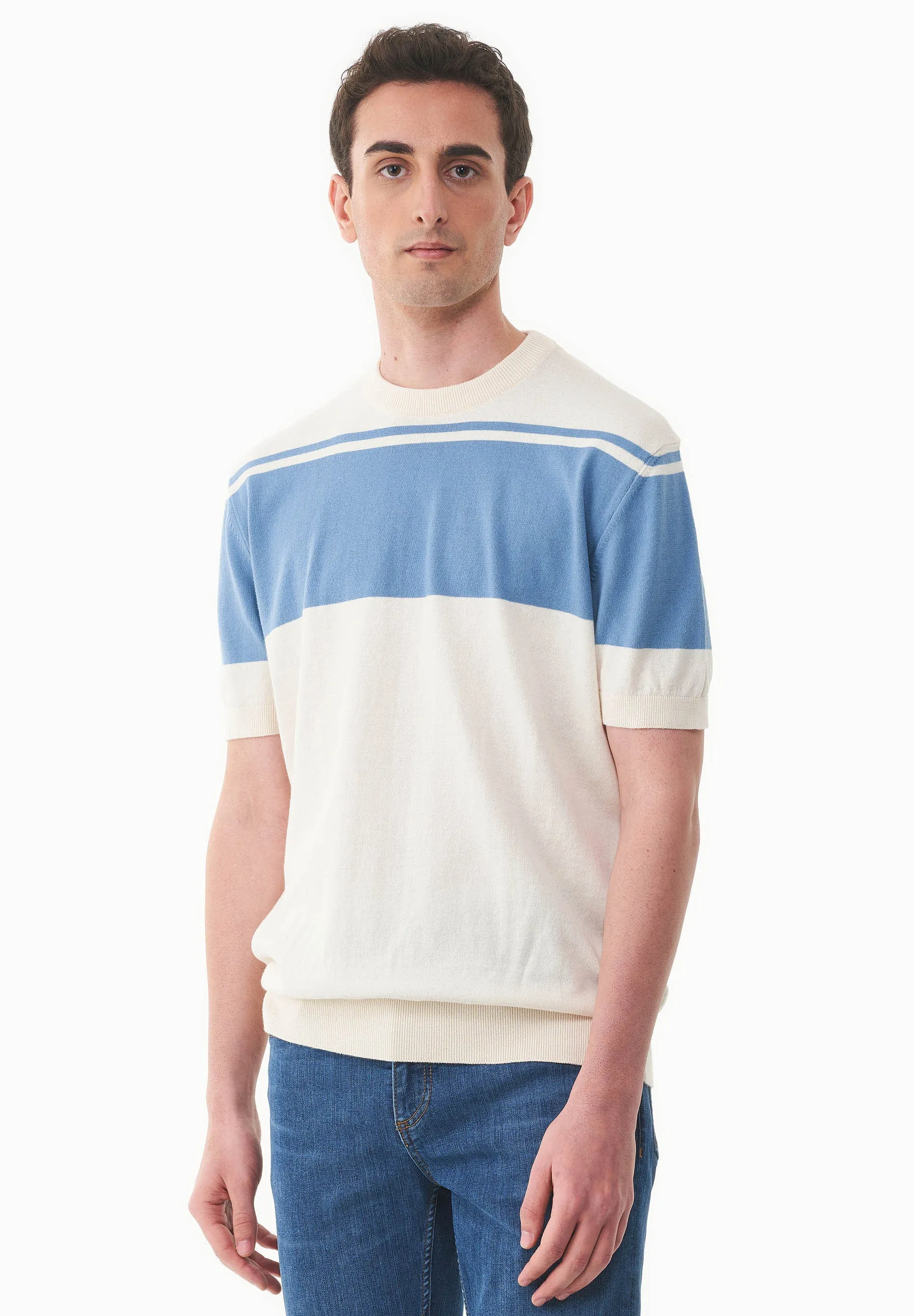 Men's Organic Cotton Knit T-Shirt Ecru/Coronet Blue sold by Ivalo.com product image thumbnail 5