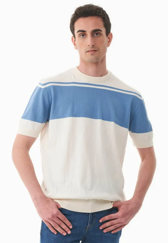 Men's Organic Cotton Knit T-Shirt Ecru/Coronet Blue sold by Ivalo.com