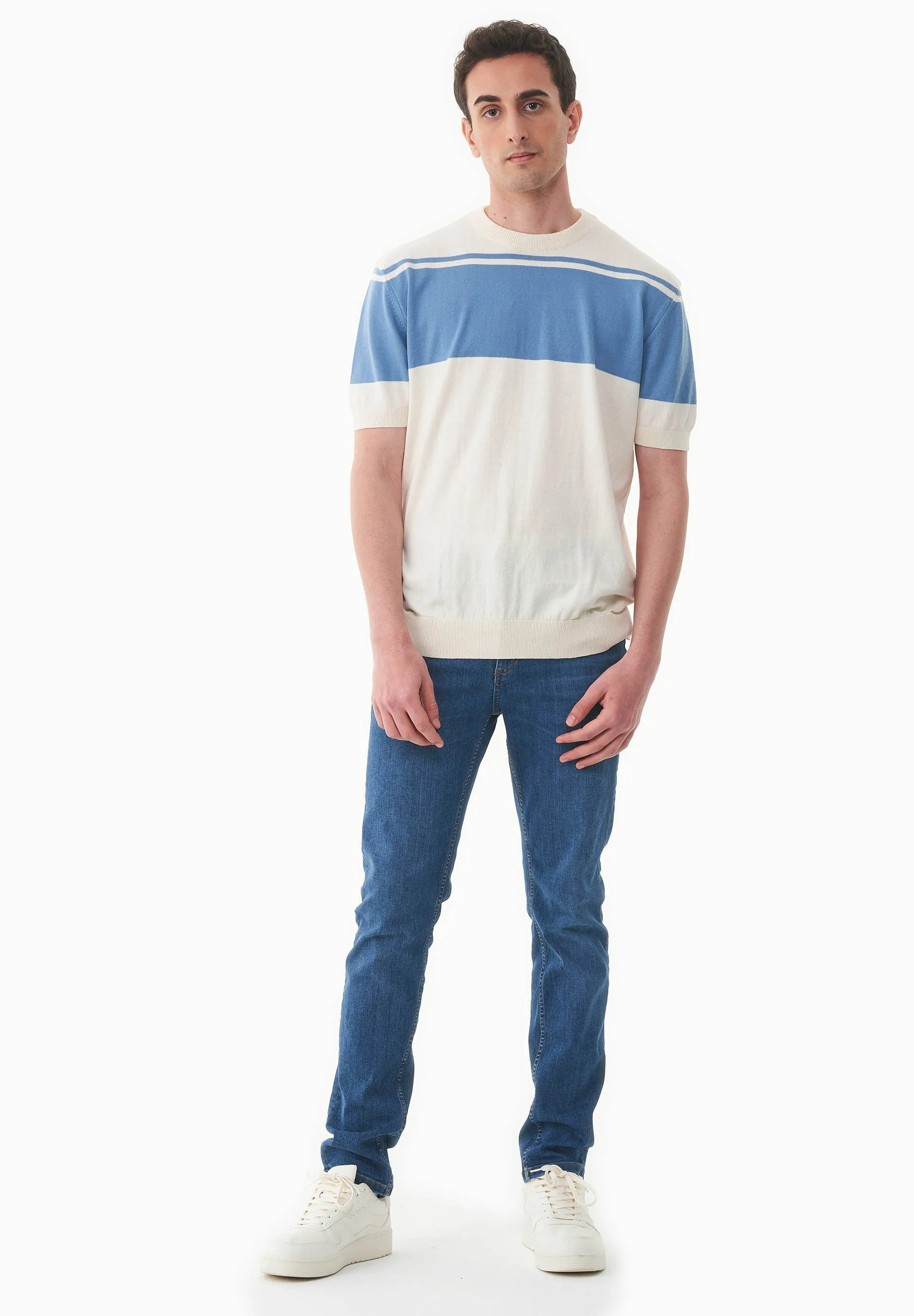 Men's Organic Cotton Knit T-Shirt Ecru/Coronet Blue sold by Ivalo.com product image thumbnail 3