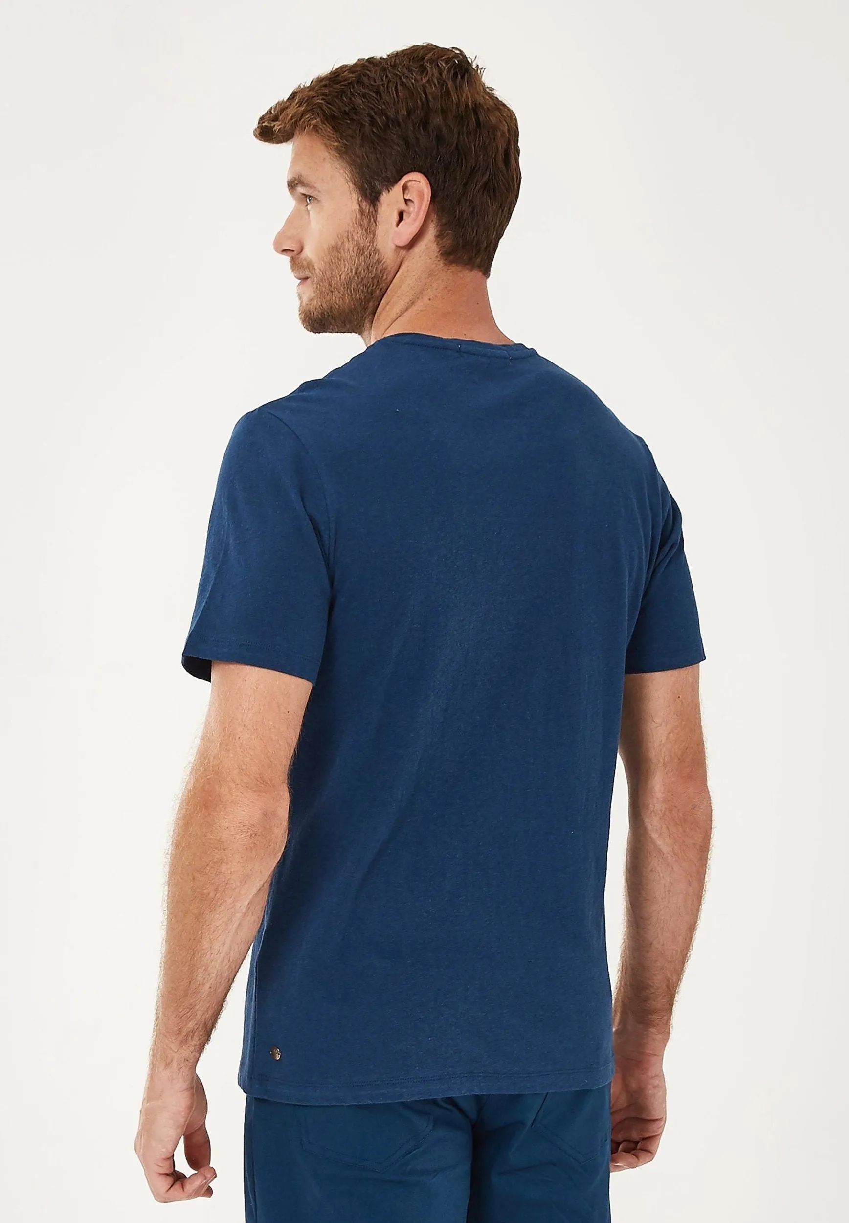 Men's Round Neck Linen Blend T-Shirt Navy sold by Ivalo.com product image thumbnail 2