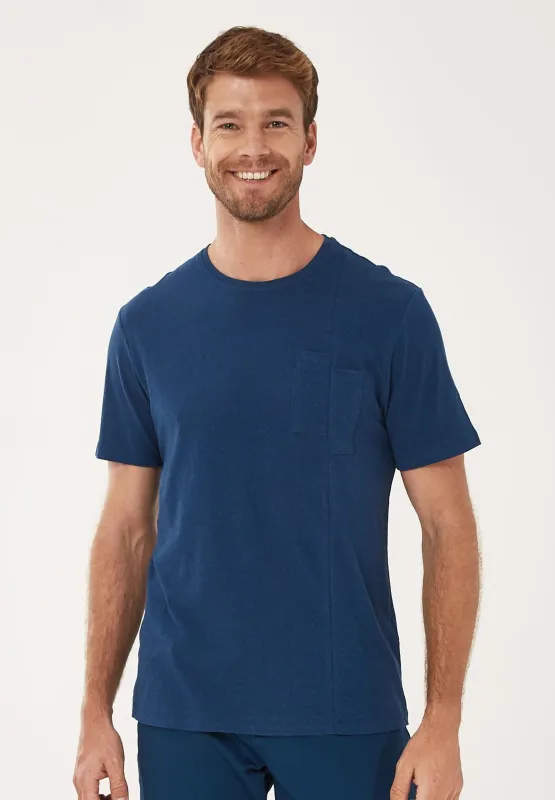 Men's Round Neck Linen Blend T-Shirt Navy sold by Ivalo.com