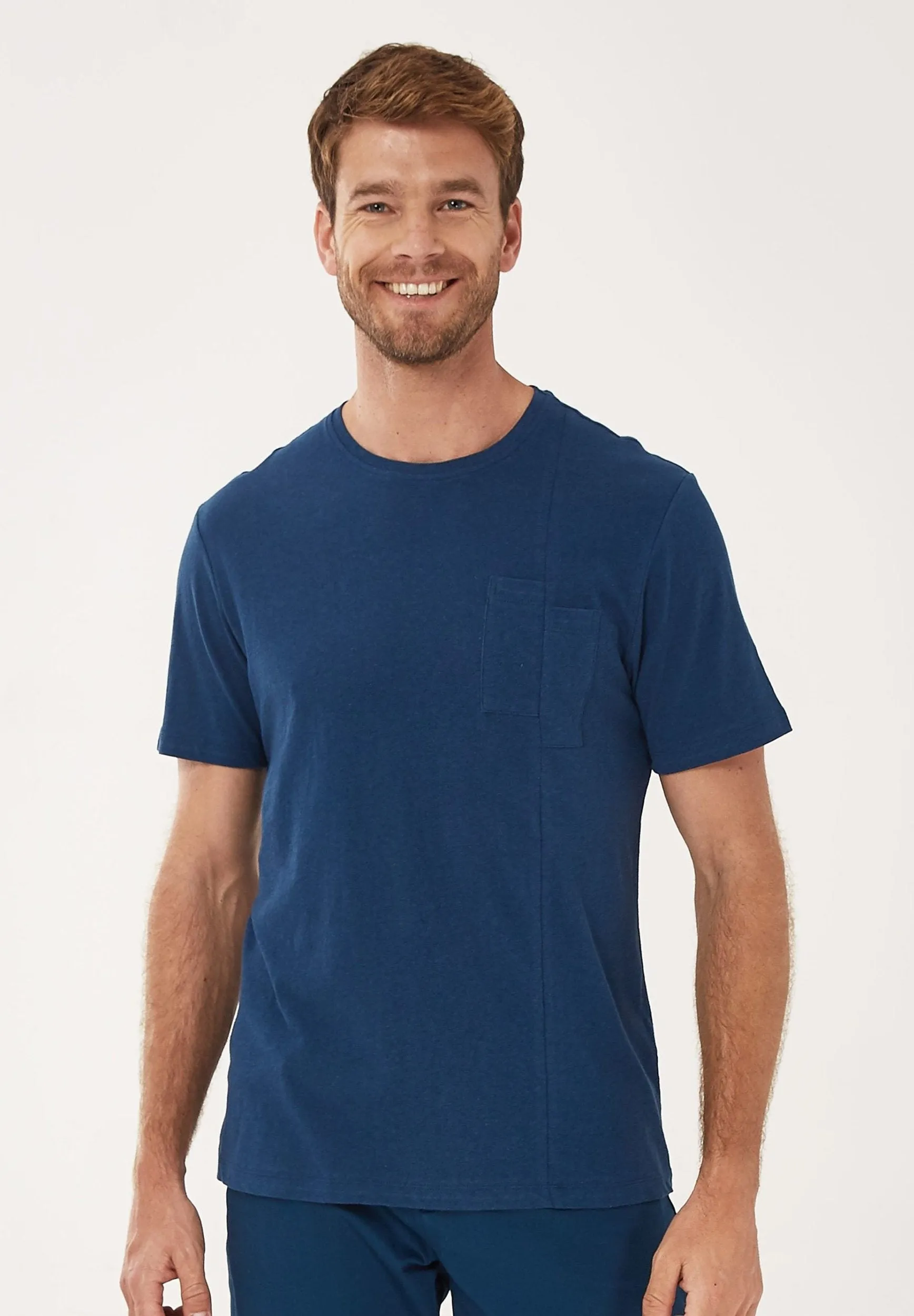 Men's Round Neck Linen Blend T-Shirt Navy sold by Ivalo.com