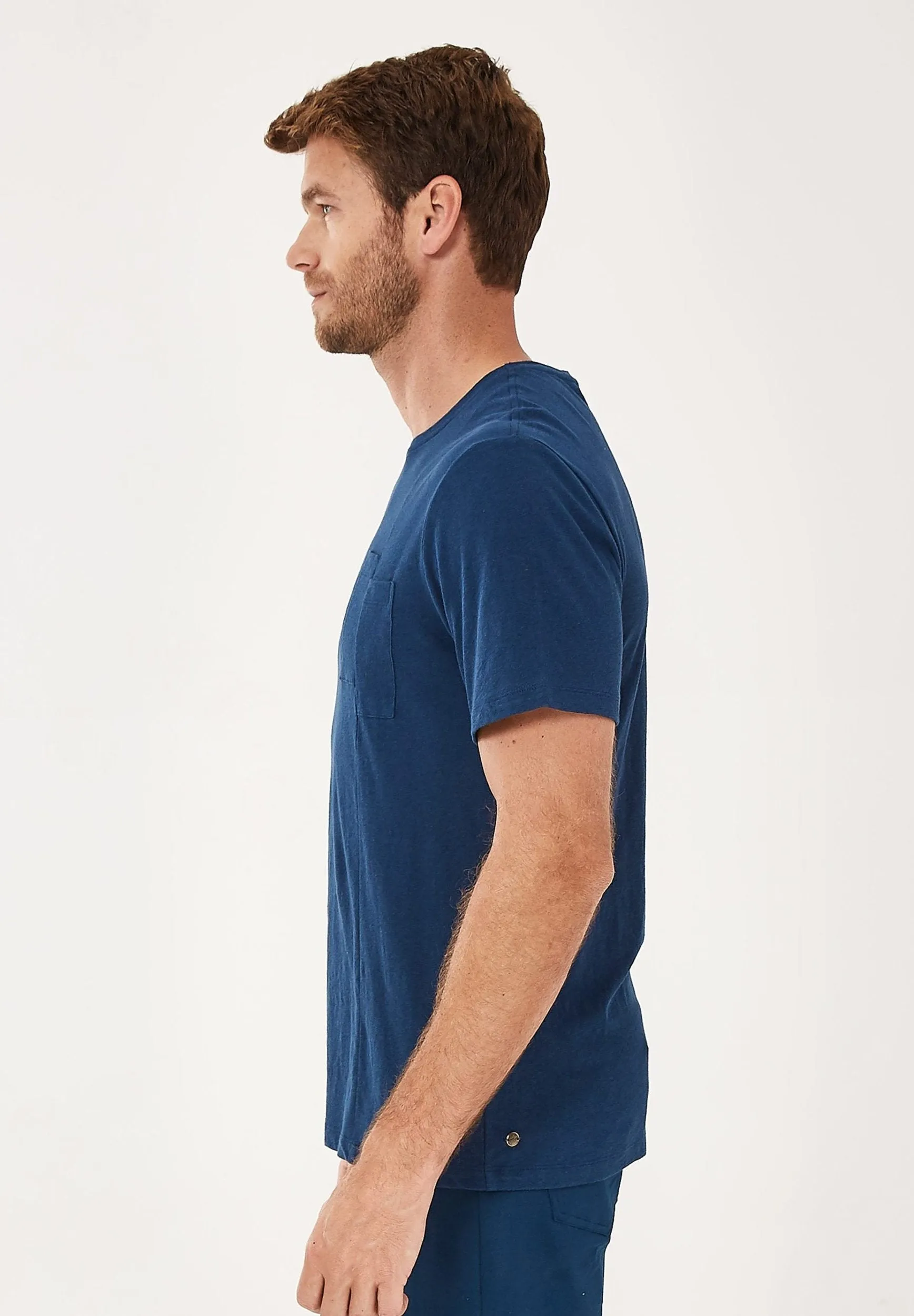 Men's Round Neck Linen Blend T-Shirt Navy sold by Ivalo.com product image thumbnail 4