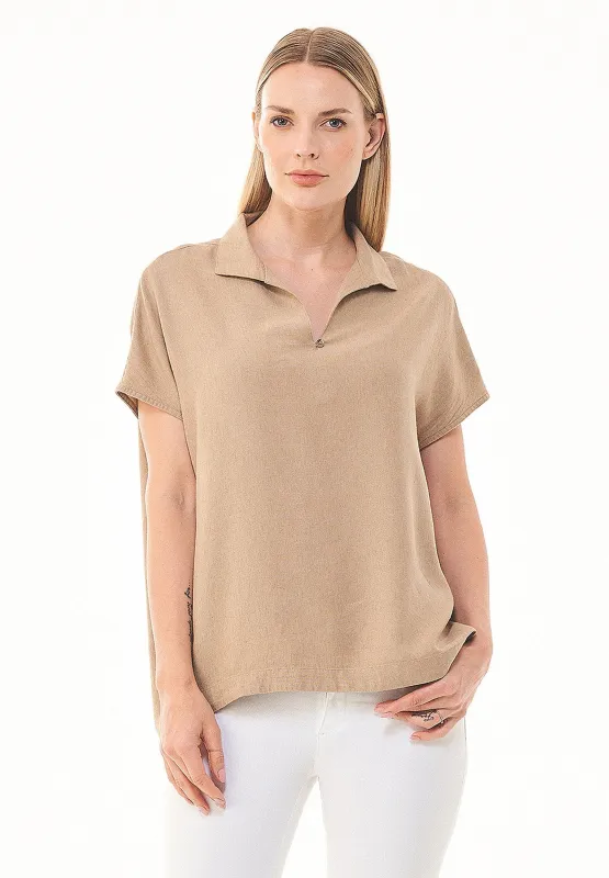 Casual Short Sleeved Linen Blend Blouse Beige sold by Ivalo.com