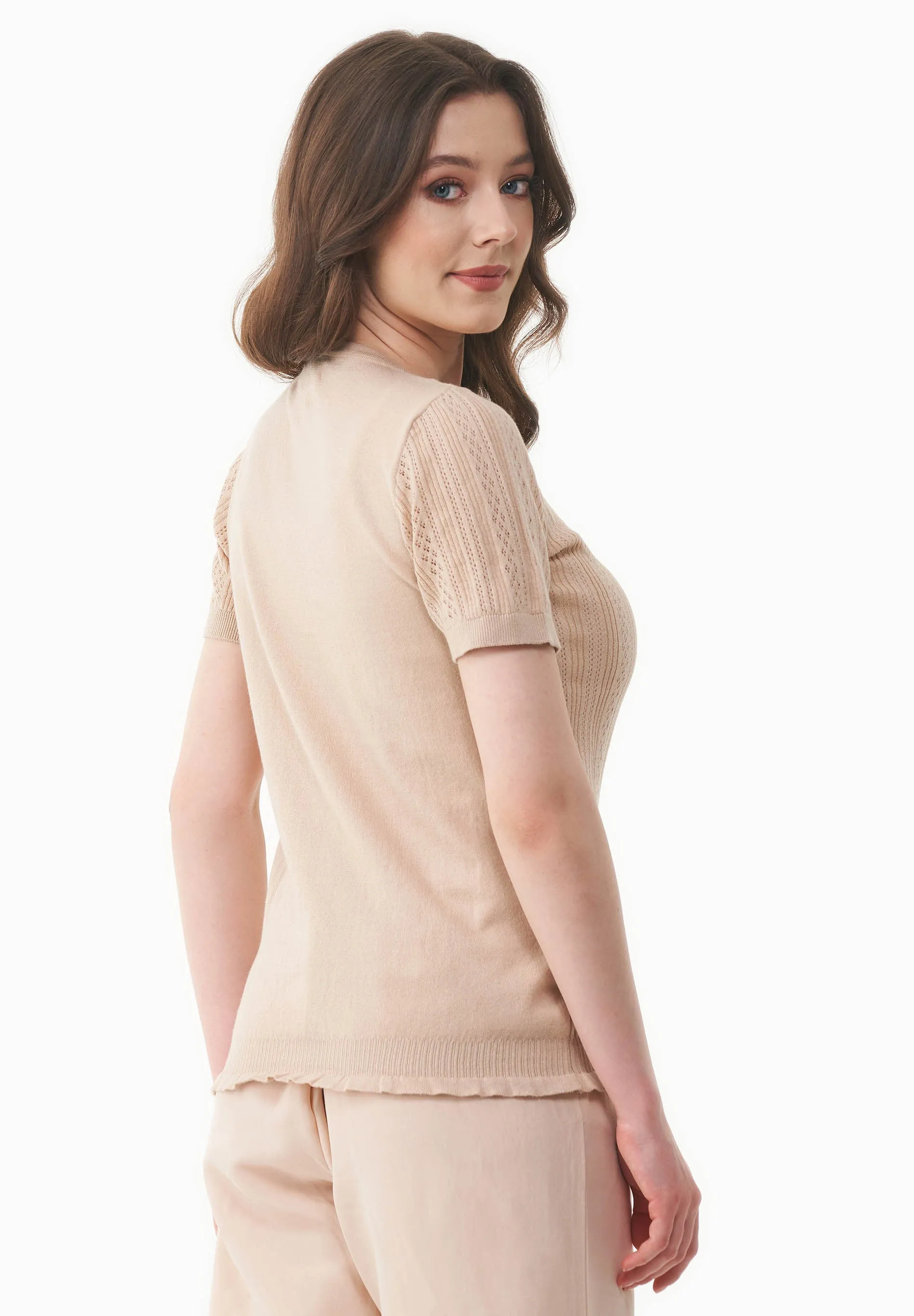 Women's Textured Knit T-Shirt Soft Beige sold by Ivalo.com product image thumbnail 2