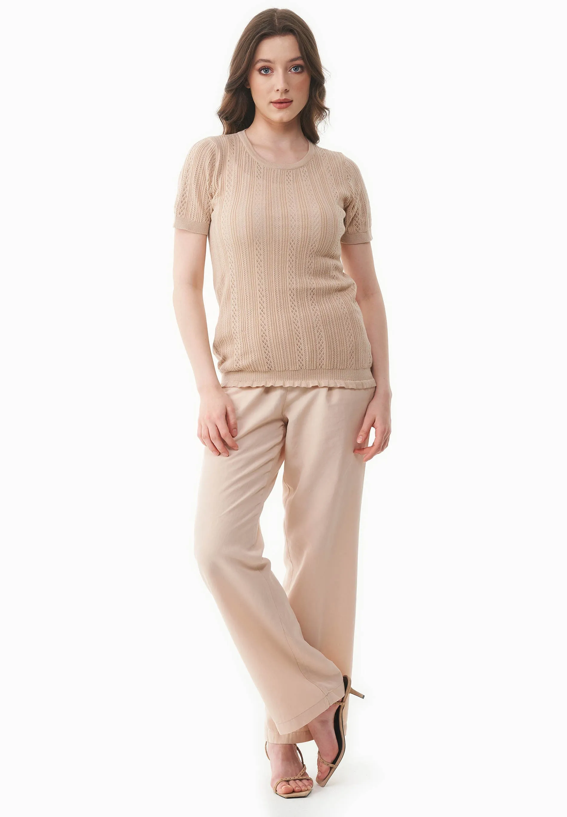 Women's Textured Knit T-Shirt Soft Beige sold by Ivalo.com product image thumbnail 4